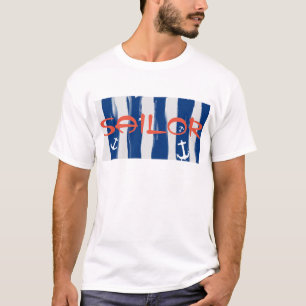 T - Shirt von Funky Sailor Blue White Stripes Anch