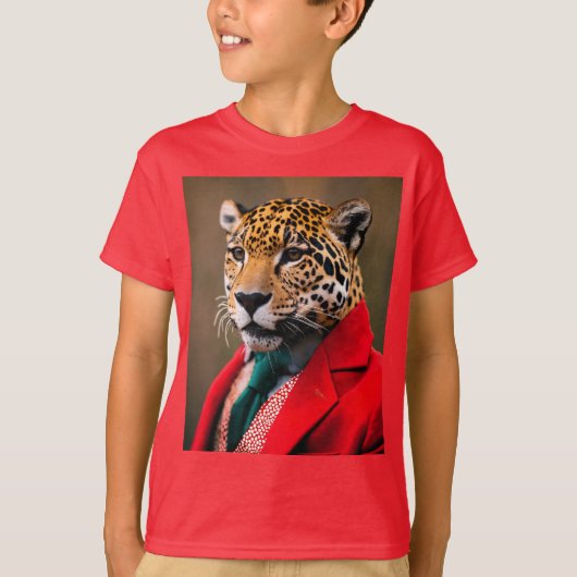 T - Shirt von Kindern mit Happy Jaguar in einem ro (Vorderseite)