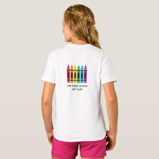 T - Shirt von Mädchen mit Crayon Design Custom Tex (Schwarz voll)