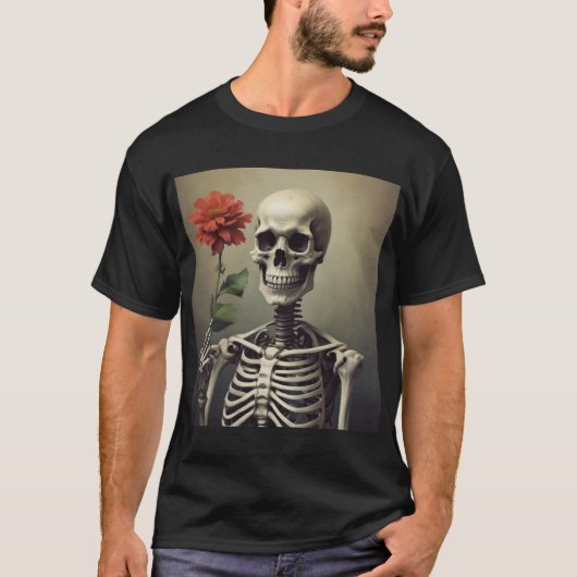 T - Shirt von Mens - Skeleton Portrait mit Rose (Vorderseite)