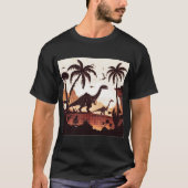 T - Shirt Vorhistorische Landschaft mit Dinosaurie (Vorderseite)