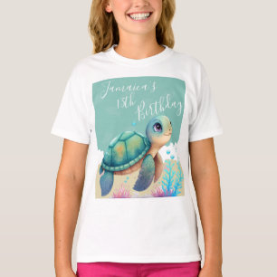 T-Shirt Wasserfarben-Schildkröte-Ozean-Geburtstags