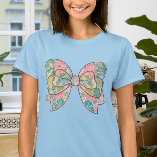 T-Shirt with Floral Bow - Boho Chic Style, Casual