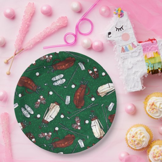 T-Shirt-Zeit-Grün-Golf-Muster-Papier-Teller Pappteller (Party)