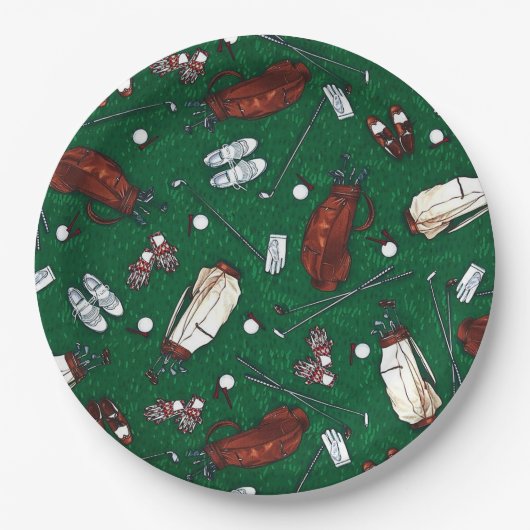 T-Shirt-Zeit-Grün-Golf-Muster-Papier-Teller Pappteller (Vorderseite)