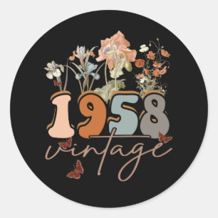 T-Shirt zum 65. Geburtstag für Frauen Vintage 1958 Runder Aufkleber