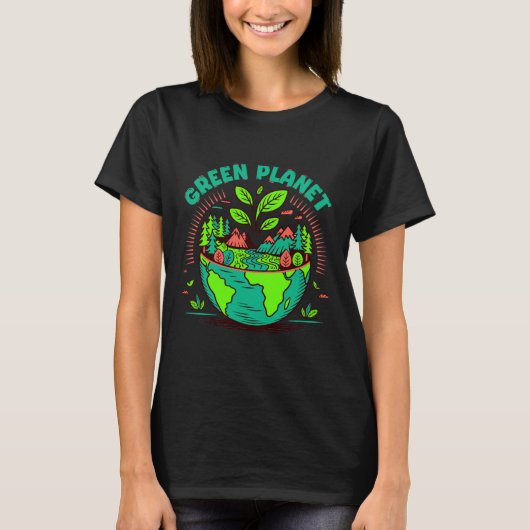 T-Shirt zum Tag der Erde Grüner Planet (Vorderseite)