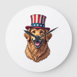 T-Shirt zum vierten Juli Golden Retriever Vintage  Große Wanduhr