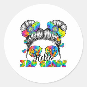 T-Shirt Zurück zur Schule Tie Dye Hallo 3. Klasse Runder Aufkleber