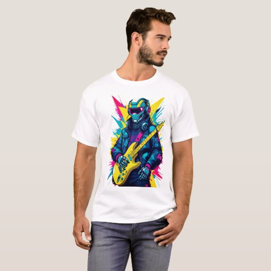 T-ShirtCyberpunk Robot Guitarist Synthwave Art Tee (Vorne ganz)