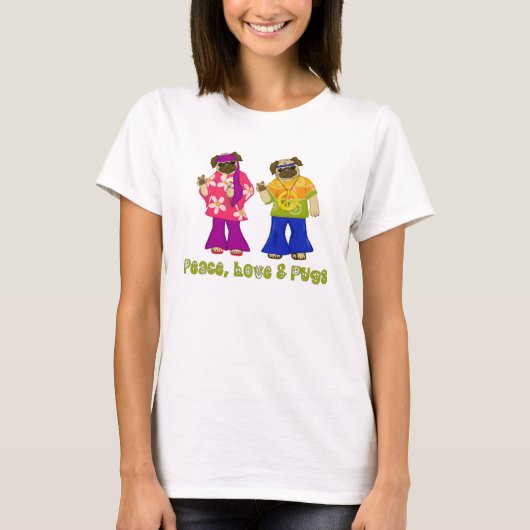 T-Shirts für Frieden, Liebe und Möpsen (Vorderseite)