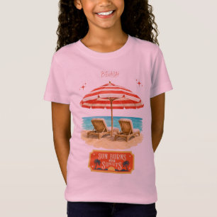 T-Shirts für Kinder in Rosa mit Strand und Sonnenu