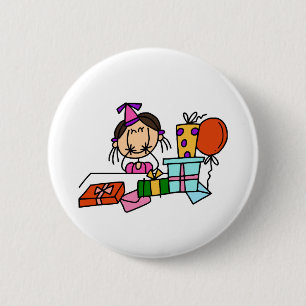 T-Shirts für Mädchen mit braunen Haaren und Geburt Button