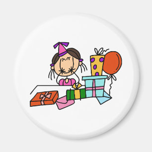 T-Shirts mit braunhaarigem Mädchen mit Geburtstags Magnet