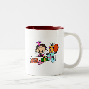 T-Shirts mit braunhaarigem Mädchen mit Geburtstags Zweifarbige Tasse