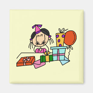 T-Shirts mit schwarzem Haarmädchen mit Geburtstags Magnet