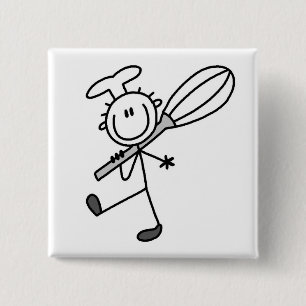T-Shirts mit Stockfigur-Koch mit Schneebesen Button