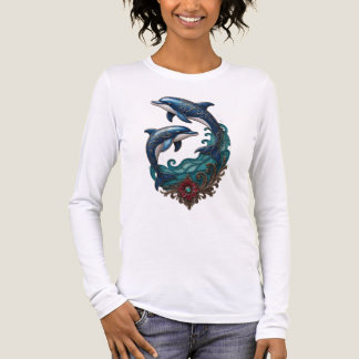 T-ShirtSchöner Delfin-Wellen-Kunst Frauen T-Shirt Tri-Blend Shirt