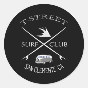 T-street Surf Club San Clemente Kalifornien Runder Aufkleber