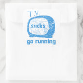 T.V. Ist zum Kotzen, los laufen Quadratischer Aufkleber (Tasche)