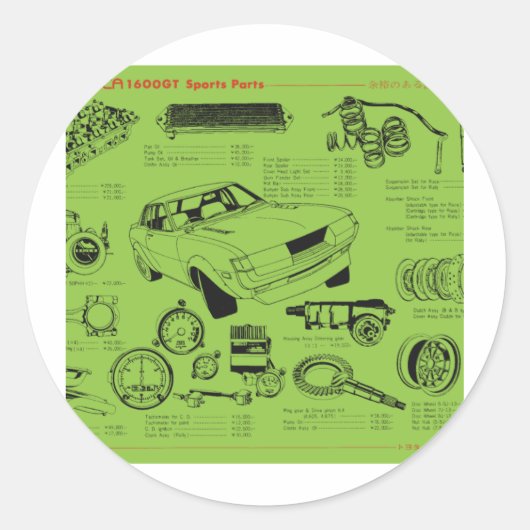 TA22 Celica Tosco Ersatzteilplakat Runder Aufkleber (Vorderseite)