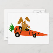 TA- Funny Bunny Rabbit Driving Carrot Car Cartoon Postkarte (Vorne/Hinten)