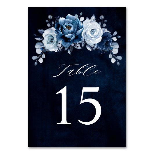Tab "Dusty Blue Slate Navy Floral Botanical Weddin Tischnummer (Vorderseite)