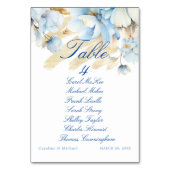Tab für Hochzeitstisch mit blauer Blume Tischnummer (Vorderseite)