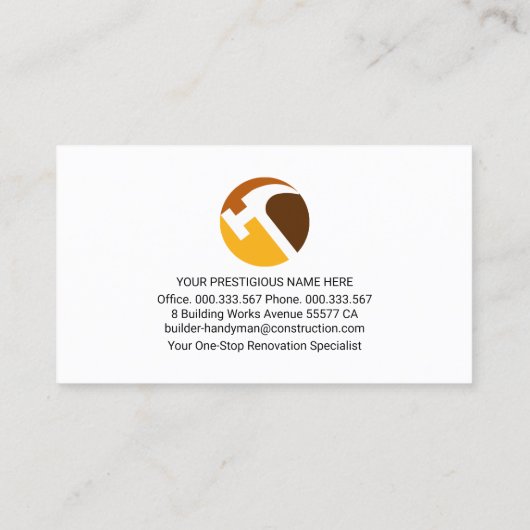 Tab-Zuhause-Reparaturen für Handyman-Tools Visitenkarte (Rückseite)