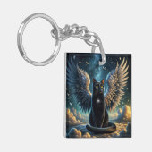 Tabby Angel Cat Sitzen auf einem Cloud-Schlüsselan Schlüsselanhänger (Vorderseite links)