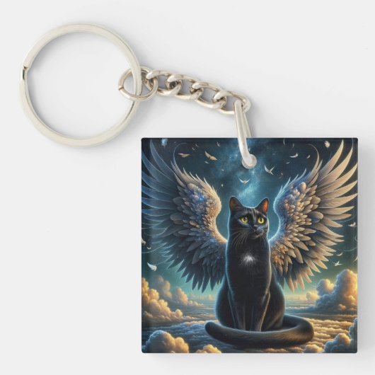 Tabby Angel Cat Sitzen auf einem Cloud-Schlüsselan Schlüsselanhänger (Vorderseite)