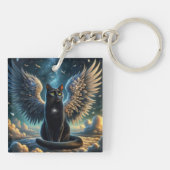 Tabby Angel Cat Sitzen auf einem Cloud-Schlüsselan Schlüsselanhänger (Rückseite)