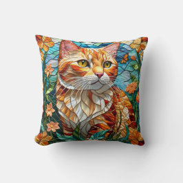 Tabby  art stained glass cat colorful modern style kissen