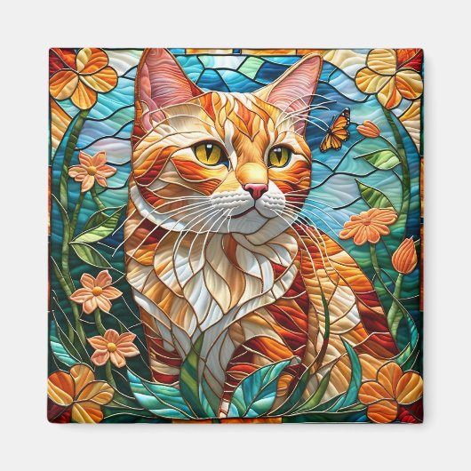 Tabby art stained glass cat colorful modern style magnet (Vorne)