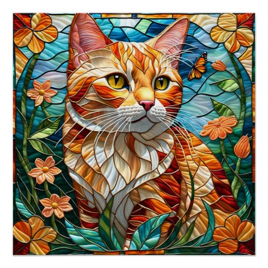 Tabby  art stained glass cat colorful modern style poster (Vorderseite)