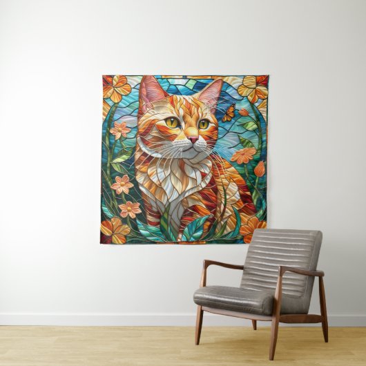 Tabby art stained glass cat colorful modern style wandteppich (Beispiel)