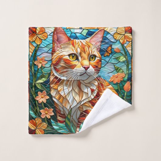 Tabby art stained glass cat colorful modern style waschlappen (Waschlappen)