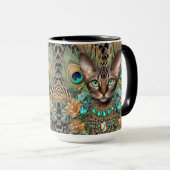 Tabby Bengalisch Cat Floral Art Tasse (VorderseiteRechts)
