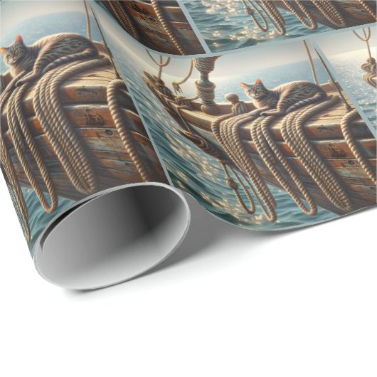 Tabby Cap on Nautical Boat Ropes Geschenkpapier (Rolleneckpunkt)