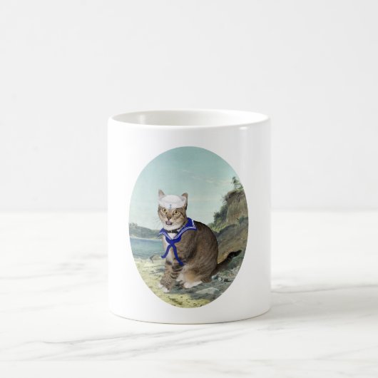 Tabby Cat am Strand Kaffeetasse (Mittel)