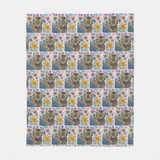 Tabby cat and flowers blanket  fleecedecke