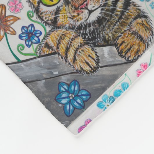 Tabby cat and flowers blanket fleecedecke (Ecke)
