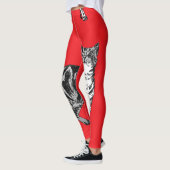 Tabby Cat Animal Black and Red Girls Leggings (Links)