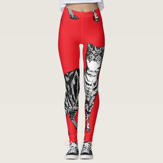 Tabby Cat Animal Black and Red Girls Leggings (Vorderseite)