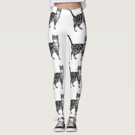 Tabby Cat Animal Black and White Leggings