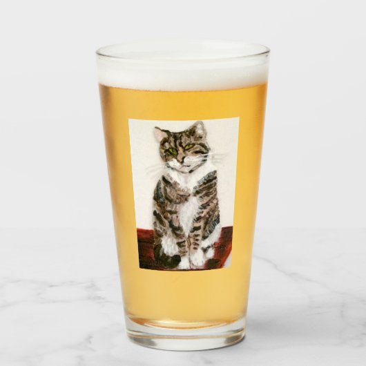 Tabby Cat Art Moggie Kitty Glas (Vorne (Gefüllt))