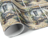 Tabby Cat Auf der alten Bank Geschenkpapier (Rolleneckpunkt)