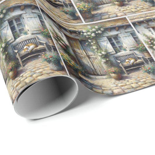 Tabby Cat Auf der alten Bank Geschenkpapier (Rolleneckpunkt)