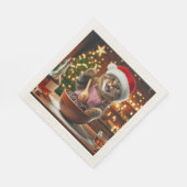 Tabby cat baking boozy christmas pudding serviette (Ecke)