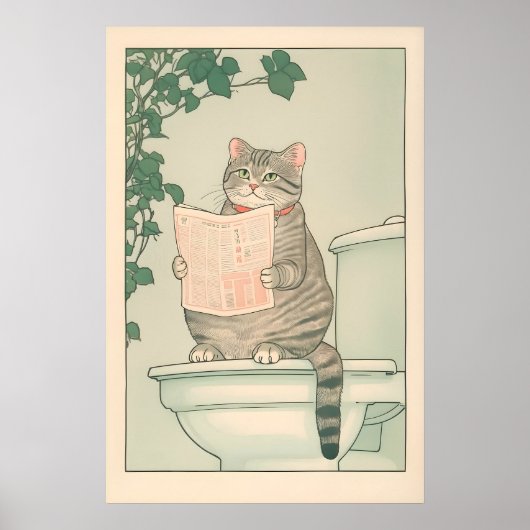 Tabby Cat Bathroom Print Funny Japanese Ukiyo-e Poster (Vorne)